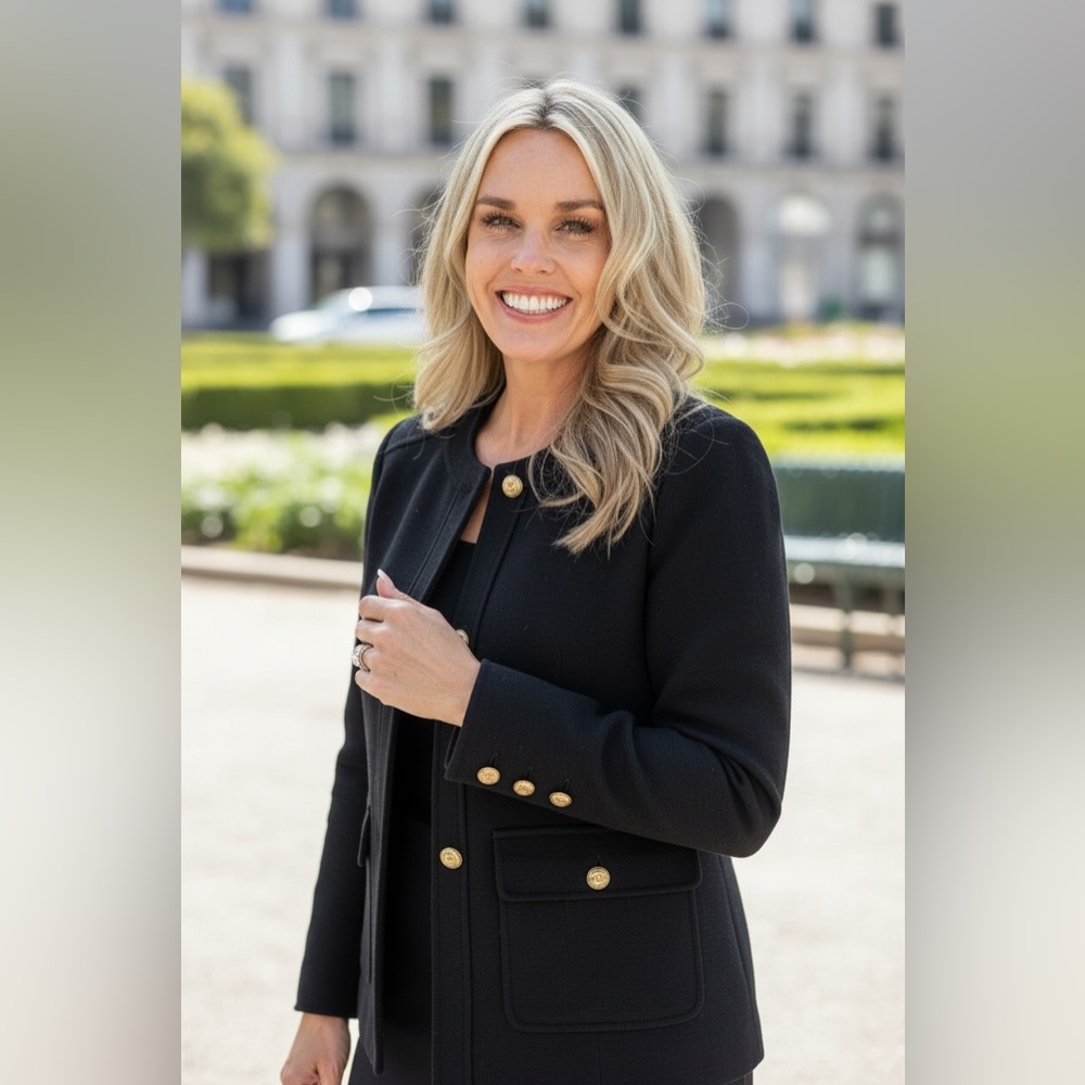 💋 Chanel Elegant Vintage Black Blazer‎ with Gold Accents Buttons 012